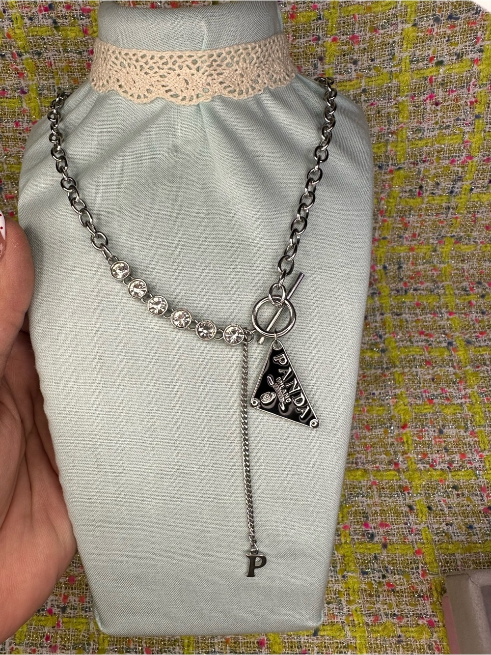 Silver Crystal Accent Toggle Necklace - Silver